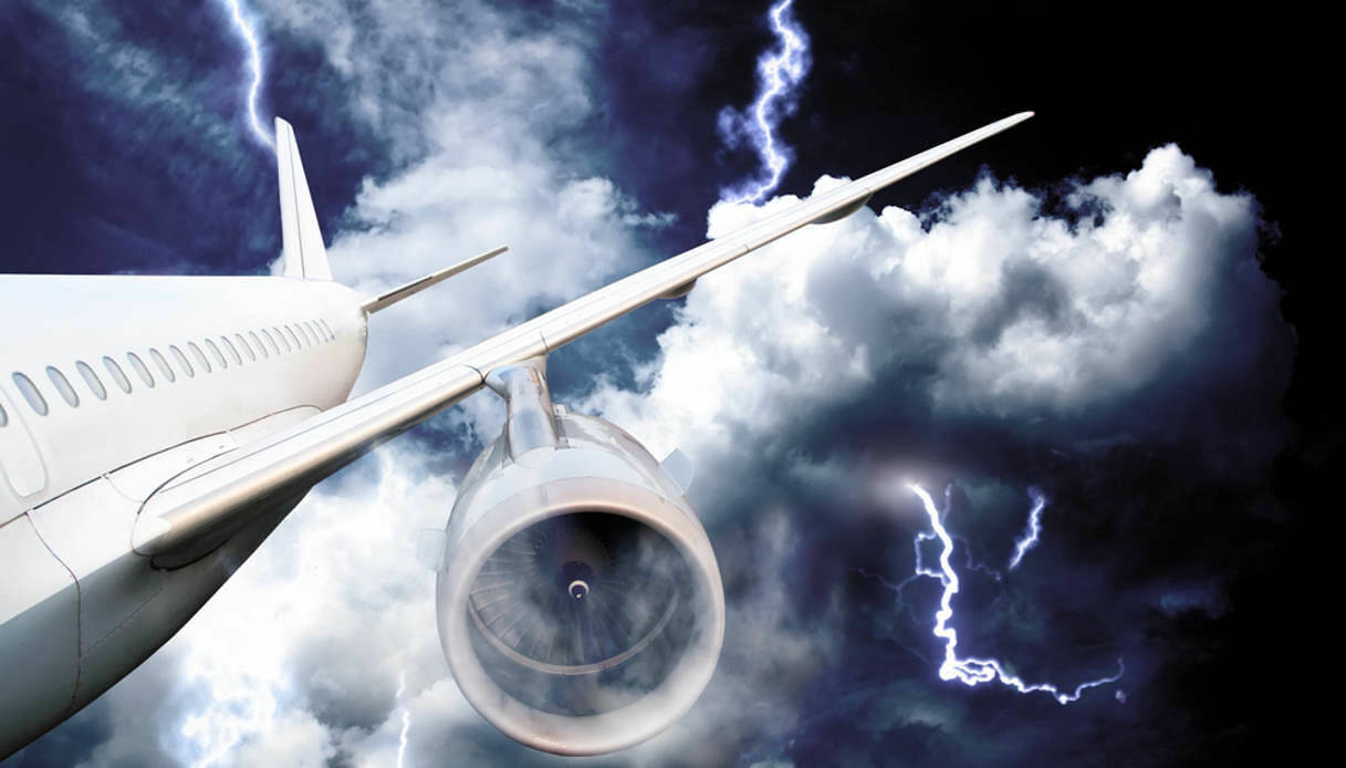 airplane crash in a storm with lightning